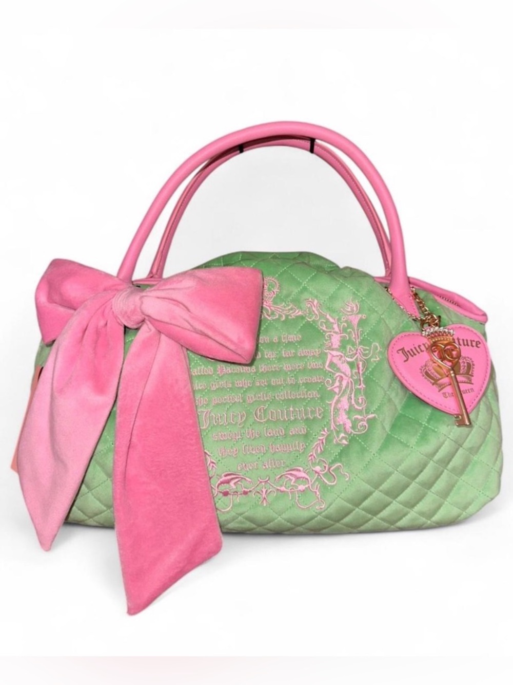 Juicy Couture “Juicy Tale Bowlers” Bag, green/pink